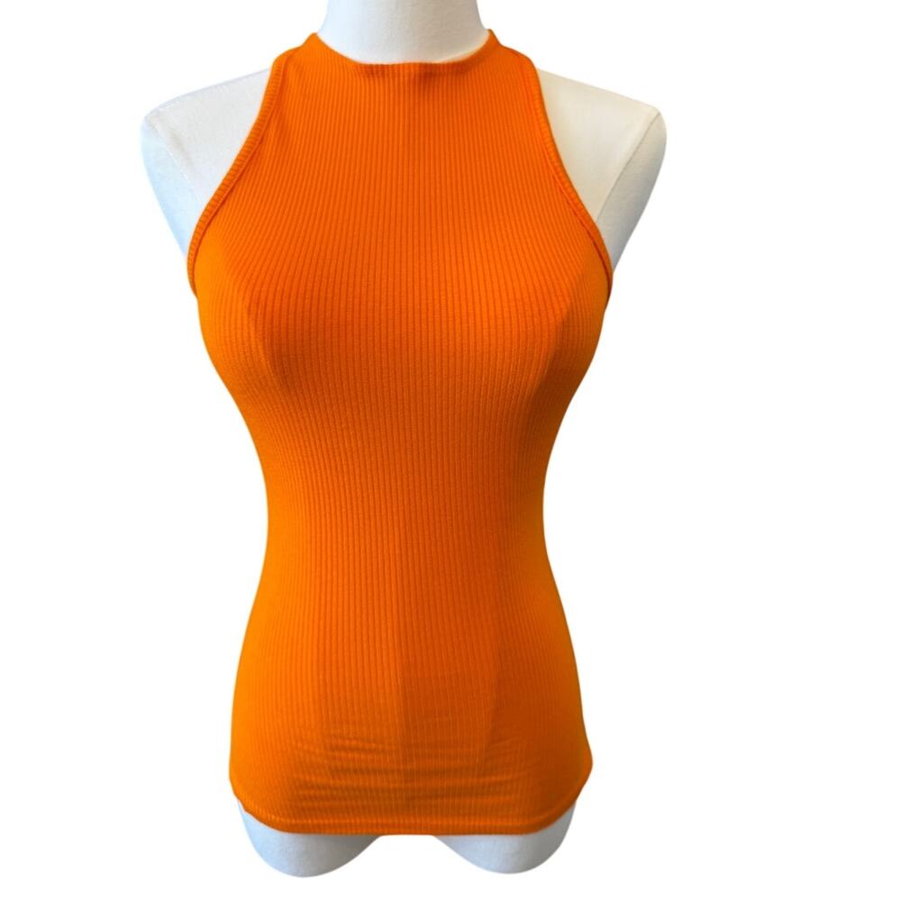 New NAKED WARDROBE Women's Orange Racerback Rib Tank Top Size S